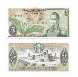 Colombia Note 5 Pesos Oro 20.  07.  1977 P 406e Unc