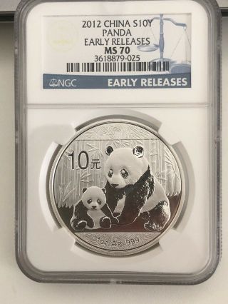 2012 China 10 Yuan Silver Panda.  Early Releases Coin W/ Perfect Ngc Ms70 Grade