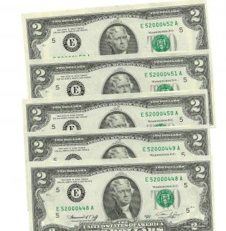1976 United States (10) $2 Bills Consecutive Numbers Crisp