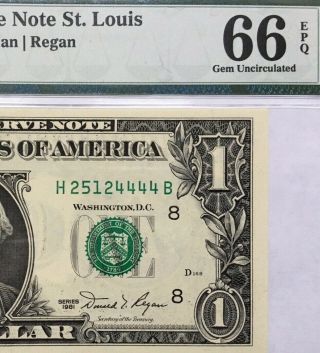 1981 $1 St Louis Frn,  Pmg Gem Uncirculated 66 Epq Banknote,  Serial Number