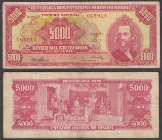 Brazil 5000 Cruzeiros Nd 1965 (vf) Banknote Km 182a