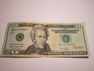 2013 $20 Twenty Dollar Bill Star Note Federal Reserve Currency Ma 03716052