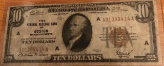 1929 Fr.  1860 - A $10 U.  S.  (boston,  Massachusetts) Federal Reserve Bank Note