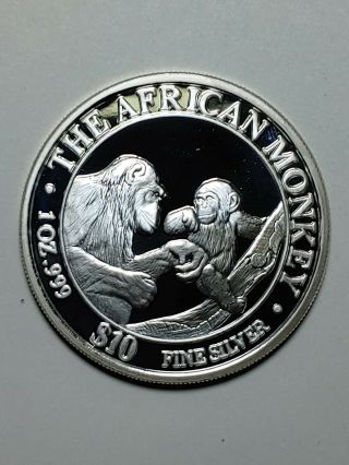 1999 Somalia $10 Monkey Silver Prooflike Coin In Capsule