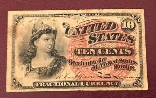 Fractional Currency 10 Cents (act Of March 3 1863)