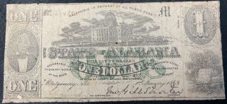 1863 $1 One Dollar Bank Note,  The State Of Alabama Montgomery,  Al
