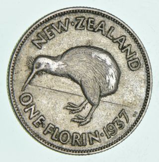 Silver - World Coin - 1937 Zealand 1 Florin - World Silver Coin 11.  3g 983