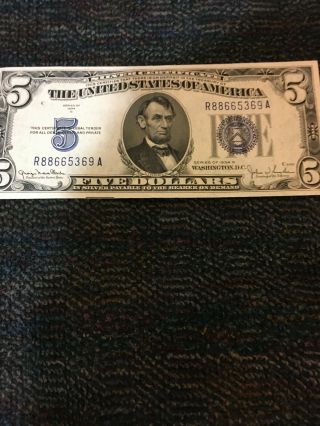 Series 1934 Five Dollar $5 Bill Blue Seal Silver Certificate