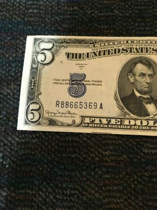 Series 1934 Five Dollar $5 Bill BLUE Seal SILVER CERTIFICATE 2
