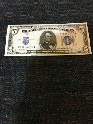 Series 1934 Five Dollar $5 Bill BLUE Seal SILVER CERTIFICATE 3