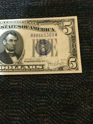 Series 1934 Five Dollar $5 Bill BLUE Seal SILVER CERTIFICATE 4