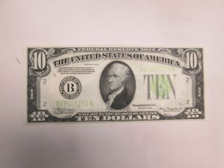 1934 Us $10 Federal Reserve Note Light Green Seal - Uncirculated