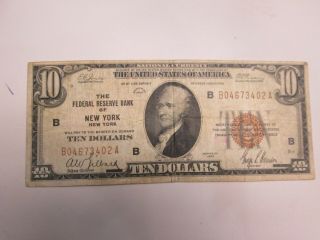 1929 Frb Of York,  Ny $10 National Bank Note