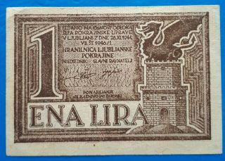 Yugoslavia,  Slovenia,  Province Of Ljubljana City Money,  1 Lira 1944,  Wwii,  Xf,