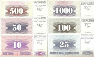 Bosnia & Herzegovina Set: 10 - 1000 Dinara 1992 P:10 - 15a Unc
