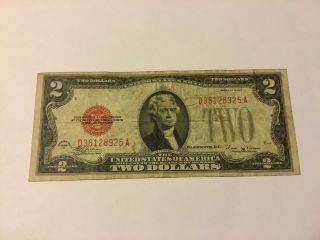 VINTAGE 1928 - E $2 UNITED STATES NOTE TWO DOLLAR BILL JEFFERSON RED SEAL VINSON 2
