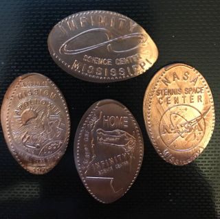 Set Of (4) Pressed Elongated Pennies Stennis Space Center Mississippi Copper