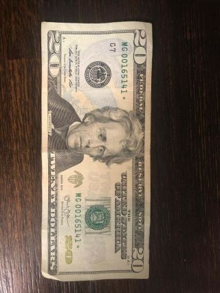 2013 $20 Low Serial Number 00165141 Star Note