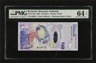 2009 Bermuda Monetary Authority 10 Dollars Pick 59a Pmg 64 Epq Choice Unc