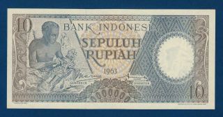 Indonesia 10 Rupiah 1963 P89 Unc Replacement Wmk:water Buffalo