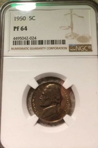 1950 Proof Jefferson Nickel Ngc Pf64