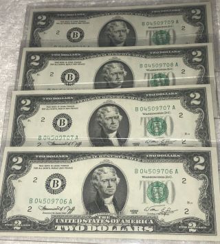 1976 York Uncirculated Two Dollar Bill Crisp $2 Sequential 4 Notes Rare