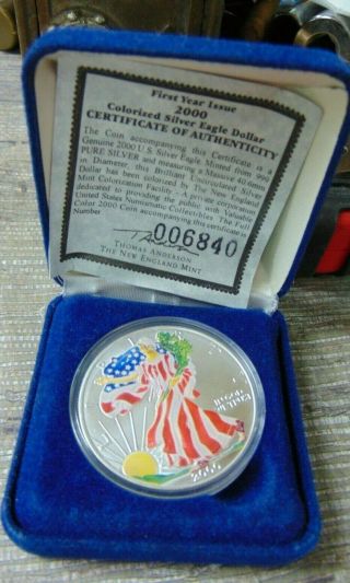 2000 Full Colorized American Silver Eagle 1 Troy Oz 1 Dollar Coin.  999 Anderson