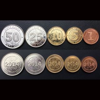 [j - 2] Zimbabwe Set 5 Coins,  1,  5,  10,  25,  50 Cents,  2014,  Unc