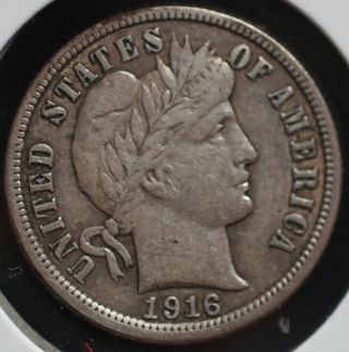 1916 Barber Silver One Dime 10c Coin