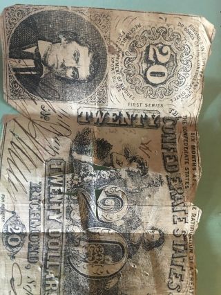 1861 $20 Confederate States of America Civil War Currency Richmond 2