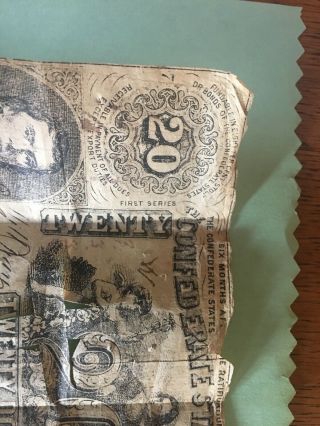 1861 $20 Confederate States of America Civil War Currency Richmond 6