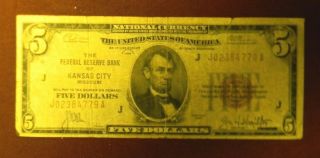 U.  S.  National Currency $5,  Federal Reserve Bank Of Kansas City