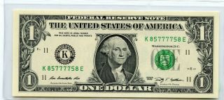 2009 $1 Dollar Radar Federal Reverse Note - Rw854