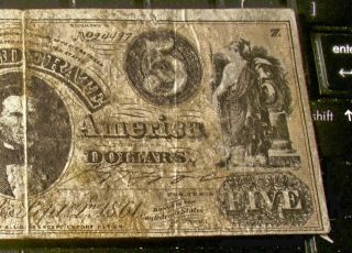 1861 $5 DOLLAR BILL CONFEDERATE STATES CURRENCY CIVIL WAR NOTE PAPER MONEY FAKE 4