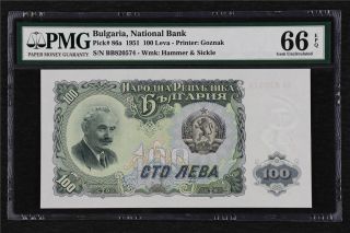 1951 Bulgaria National Bank 100 Leva Pick 86a Pmg 66 Epq Gem Unc