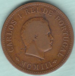 Portugal India Carlos I Mcm Iii 1/2 Tanga Copper Coin Ex.  Rare,