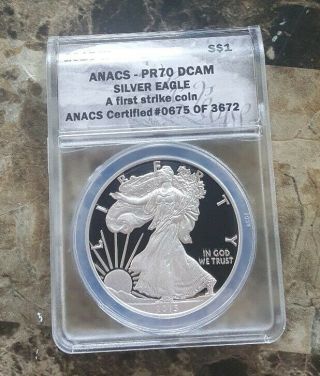 2015 W American Silver Eagle Proof Coin - Anacs Pf70 Dcam Fs - 1oz.  999 Silver