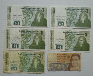 Ireland - 6 Notes - 1 Pound Notes & 5 Pound Notes