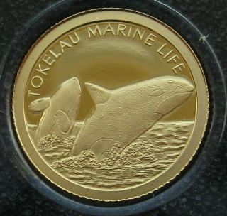 Tokelau 5 Dollars 2012 Marine Life Orca Whale Gold Proof Coin