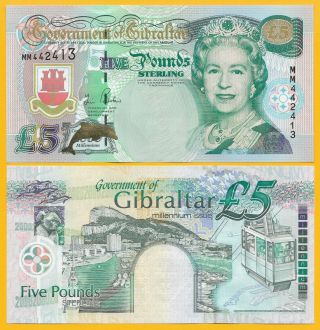 Gibraltar 5 Pounds P - 29 2000 Millenium Commemorative Unc Banknote