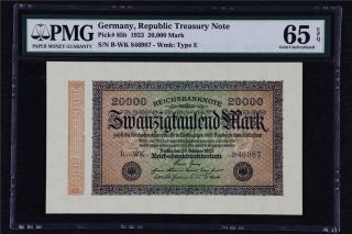 1923 Germany Republic Treasury Note 20000 Mark Pick 85b Pmg 65 Epq Gem Unc