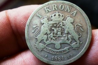 Sweden - 1 Krona Silver 1884 7,  5 Gram 0.  800 Ag Mintage Only 382.  000 Rare Km 747