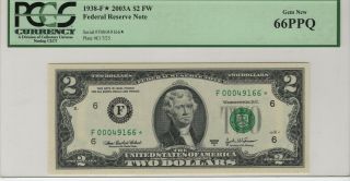 2003 A $2 Federal Reserve Star Note Atlanta Fr.  1938 - F Pcgs C Cu 66 Ppq