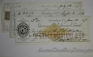 Obsolete Bank Check Grocers & Producers Bank Providence Ri 1873 1874 & 1877