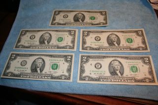 $2 Dollar Frn Set 1976,  1995,  2003,  2009 Bep Cu And Newest Bill Made 2013
