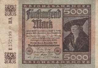1922 Germany 5,  000 Mark Note,  Pick 81a