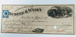 1877 Banking House Of Durfee & Wyatt Rock Port Mo.  Bank Check 2 Vignettes