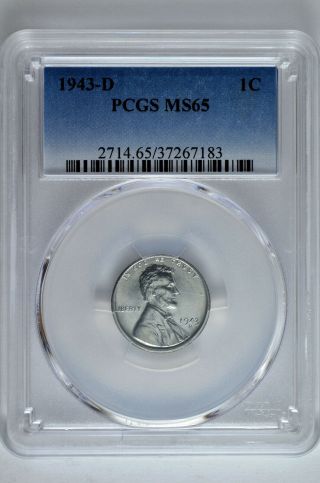 1943 D 1c Lincoln Steel Wheat Cent Pcgs Ms 65