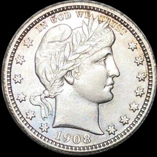 1908 Barber Silver Quarter Highly Uncirculated High End Shiny Philly Collectible