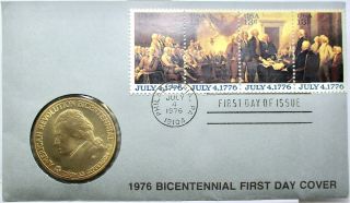 1976 Thomas Jefferson Bicentennial First Day Cover Metal,  Commemor Stamp